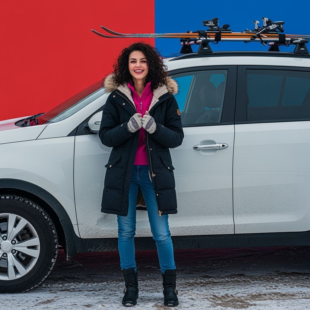 Woman with Skis: Hyperrealistic Cinematic Winter Portrait