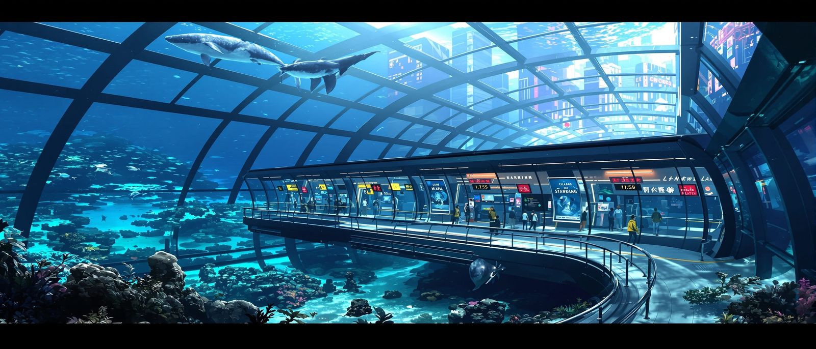 Futuristic Underwater City Train Station