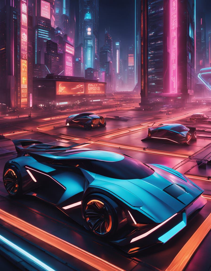 Cyberpunk Cityscape at Night with Neon Lights