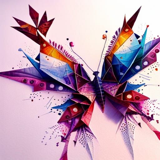 Intricate Origami Butterfly on Flower