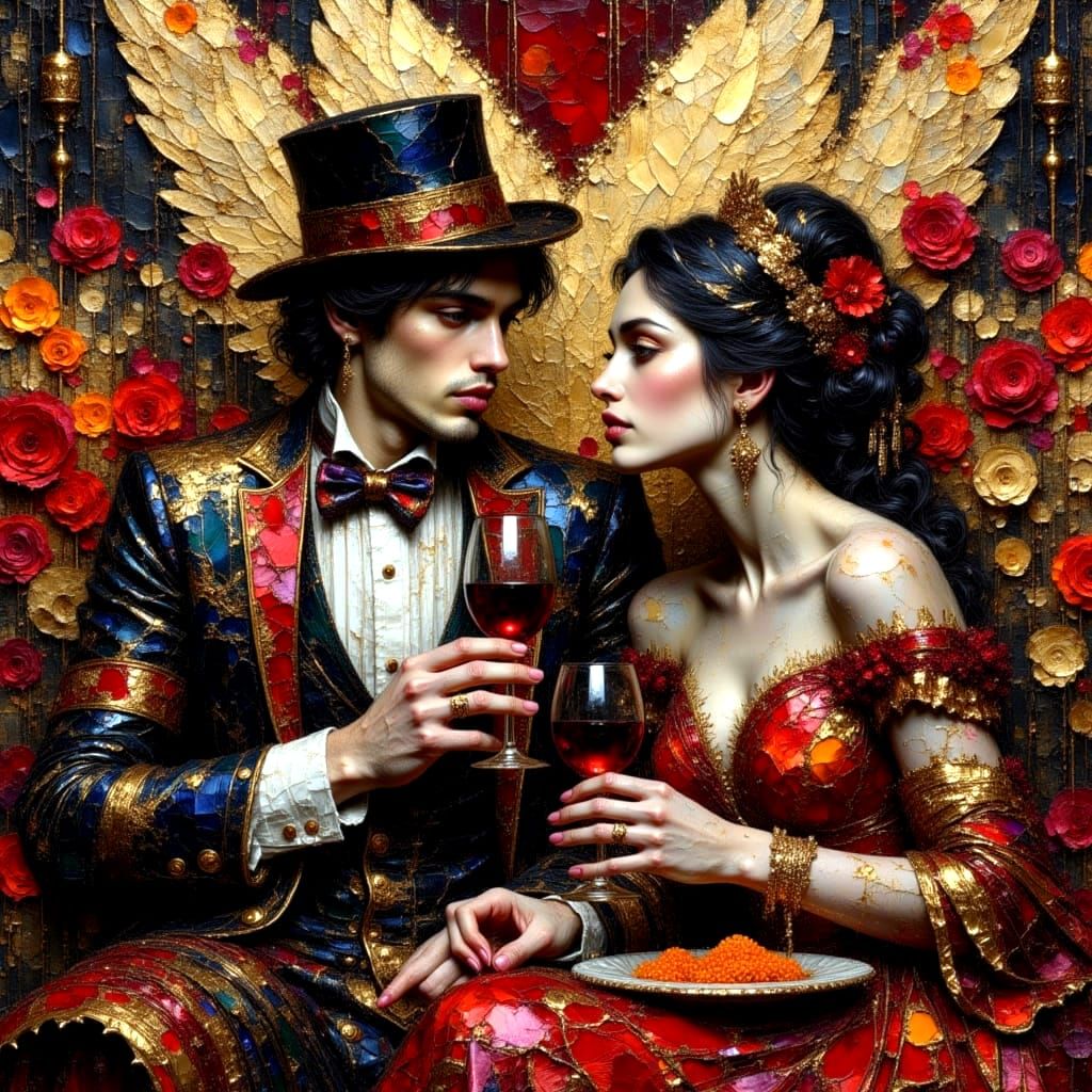 Opulent Lifestyle in Impasto Oil Painting Style