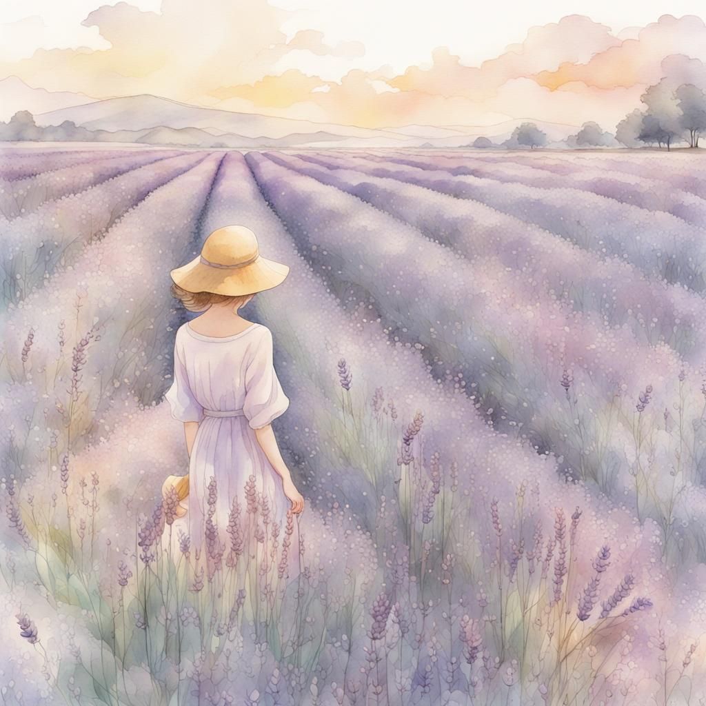 Lavender Field: Double Exposure Watercolor Illustration