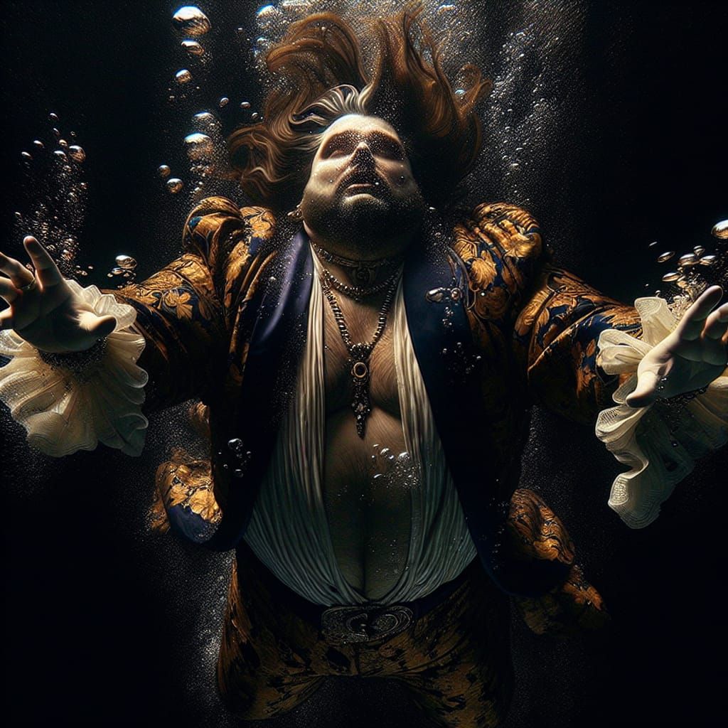Underwater Baroque Man in Silk Suit