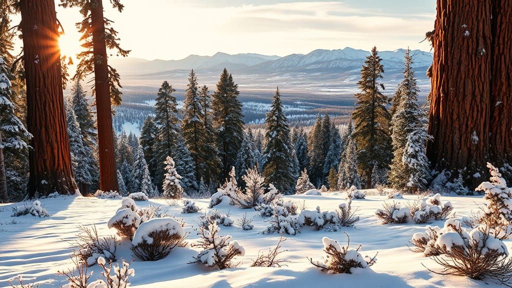 Winter in Sequoia: A Golden Hour Black and White Landscape