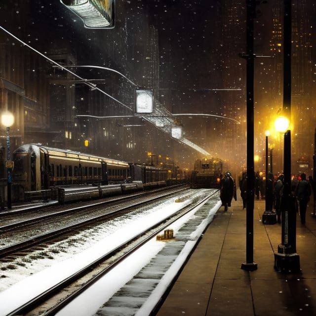 Night Train at Subway Station: Hyperrealistic Photography
