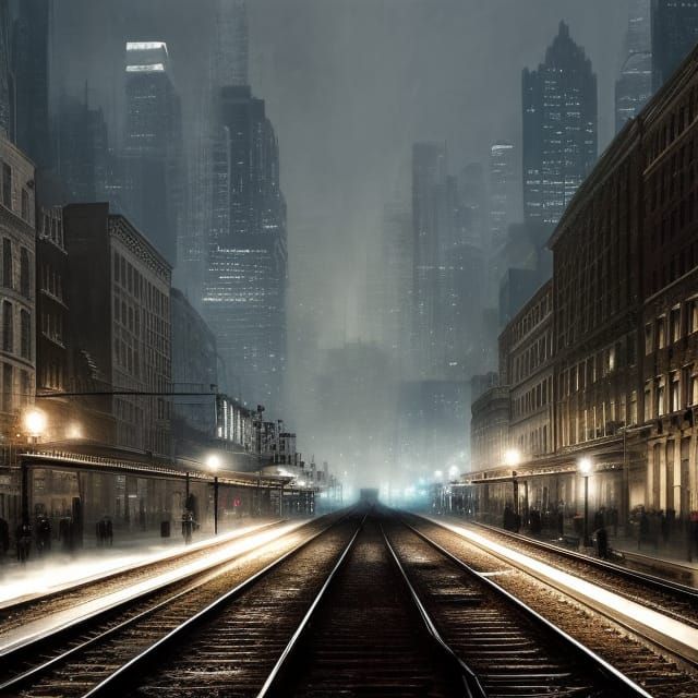 Night Train in Subway Station: Hyperrealistic Digital Art