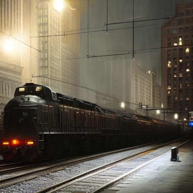 Night Train at Subway Station: Urban Landscape Photography
