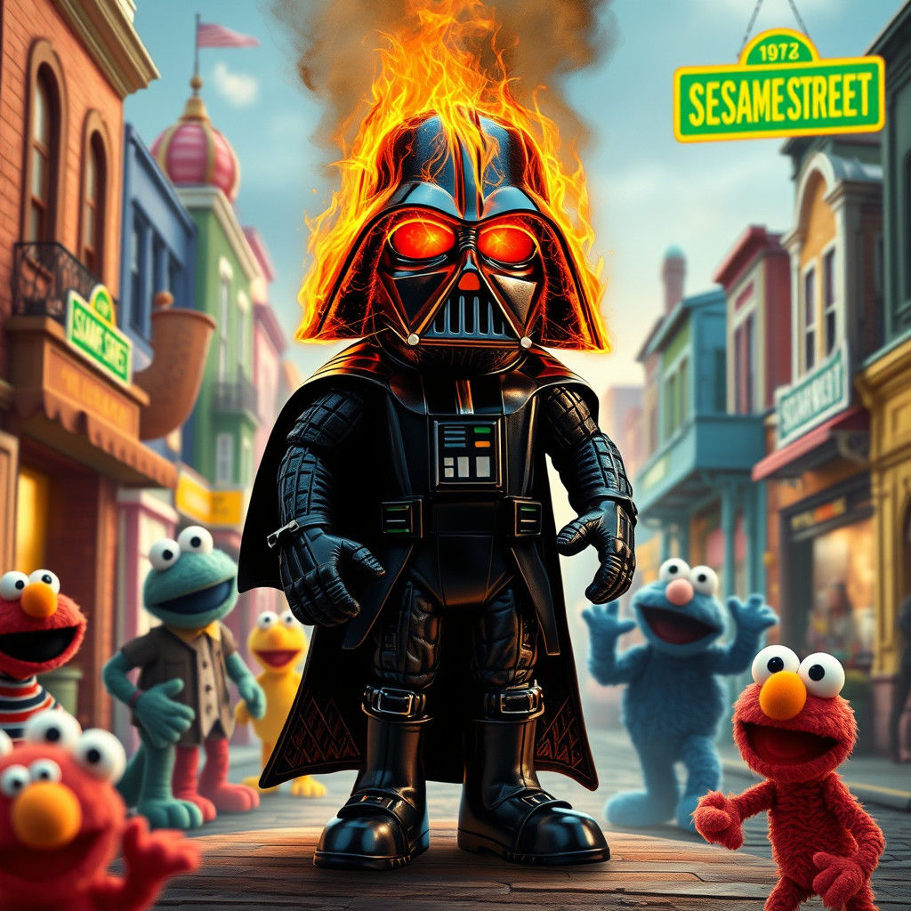 Fiery Muppet Darth Vader on Sesame Street