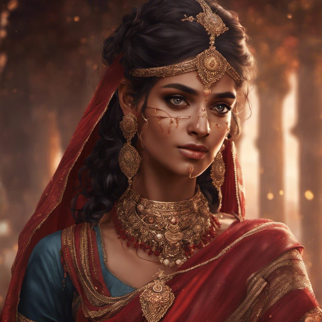 Indian Princess with Sola Shringar in Detailed Digital Art