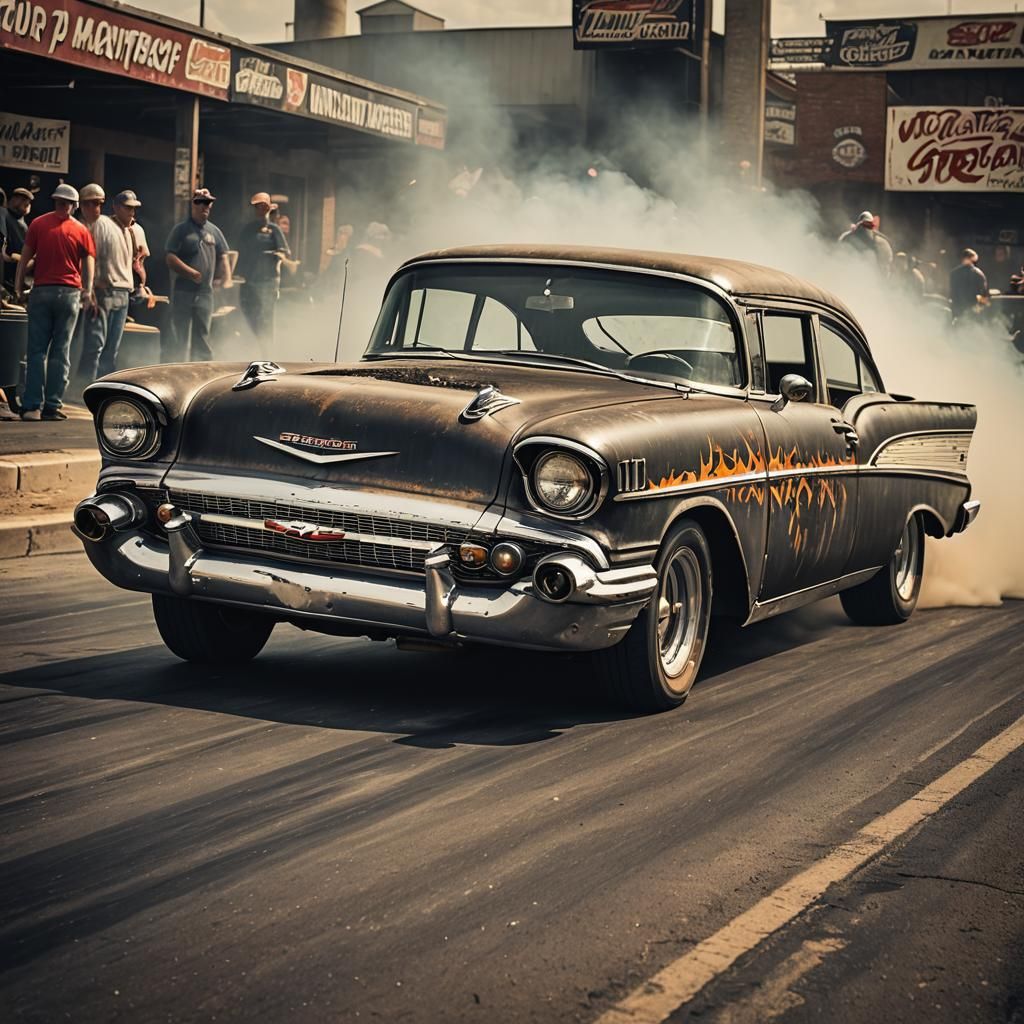 Chevrolet Belair Rat Rod with Exhaust Flames, Photorealistic