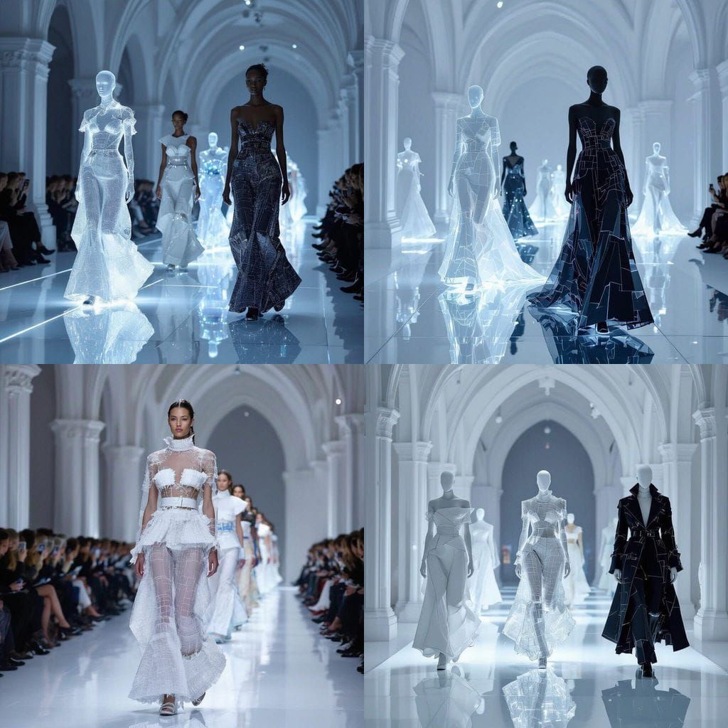 AI Fashion Show: Transparent Models in Gothic Palace