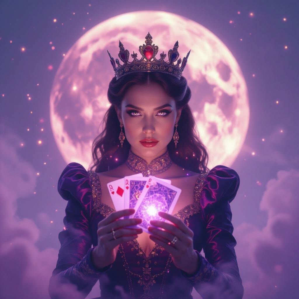 Queen of Hearts Holds Cosmic Lenormand Cards