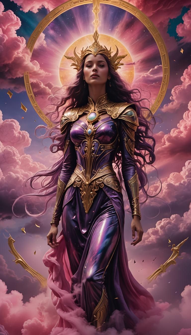 Celestial Being Emerges from Clouds in Surreal Tarot Card