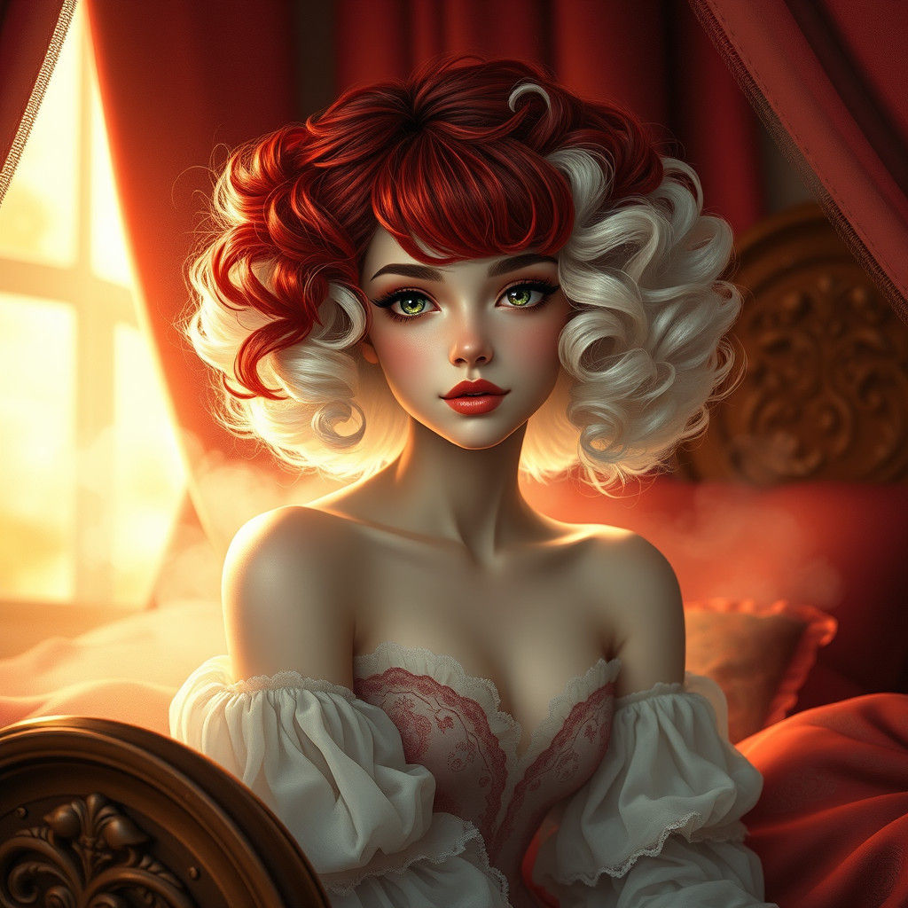 Surreal Woman in Whimsical, Romantic Setting