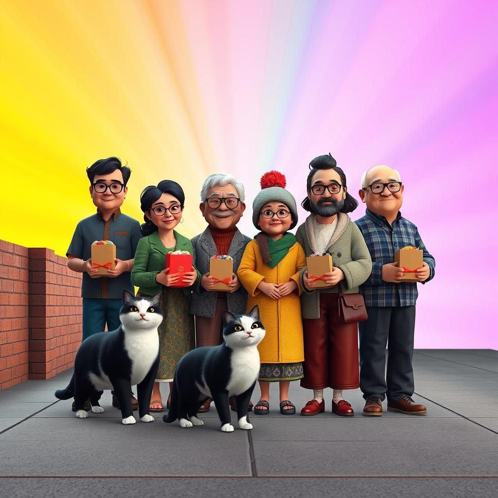 Family and Cat in Line, Digital 3D Art