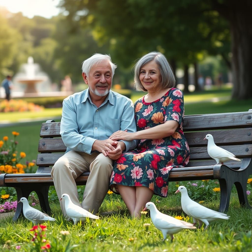 Elderly Couple Share Tender Moment in Sunny Park