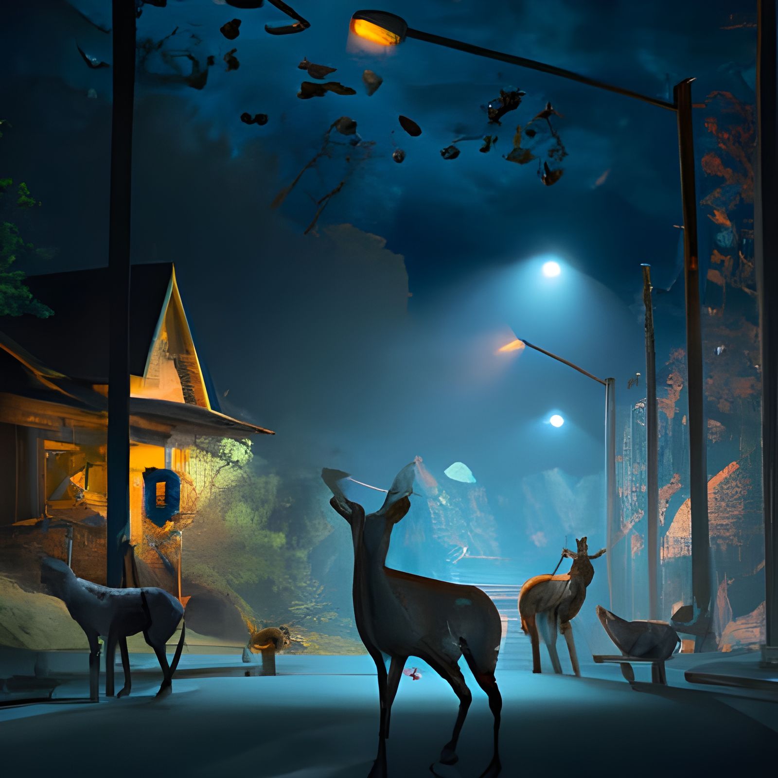 Suburban Nightlife: Animals in Moonlight