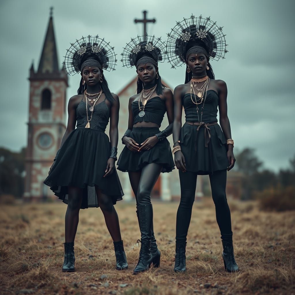 Dark Skinned Aboriginal Women in Gothic Winter Fashion, Insp...