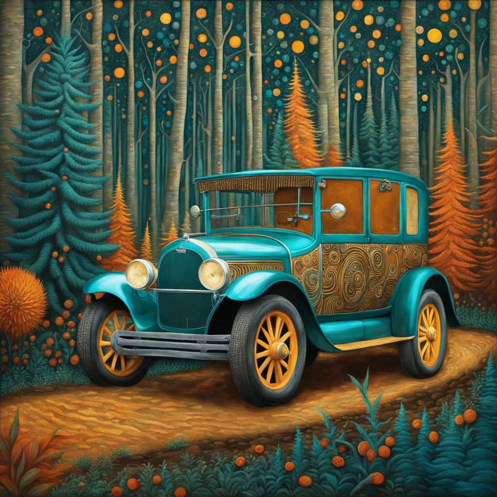 Fantastical Moonshine Car in Klimt Style