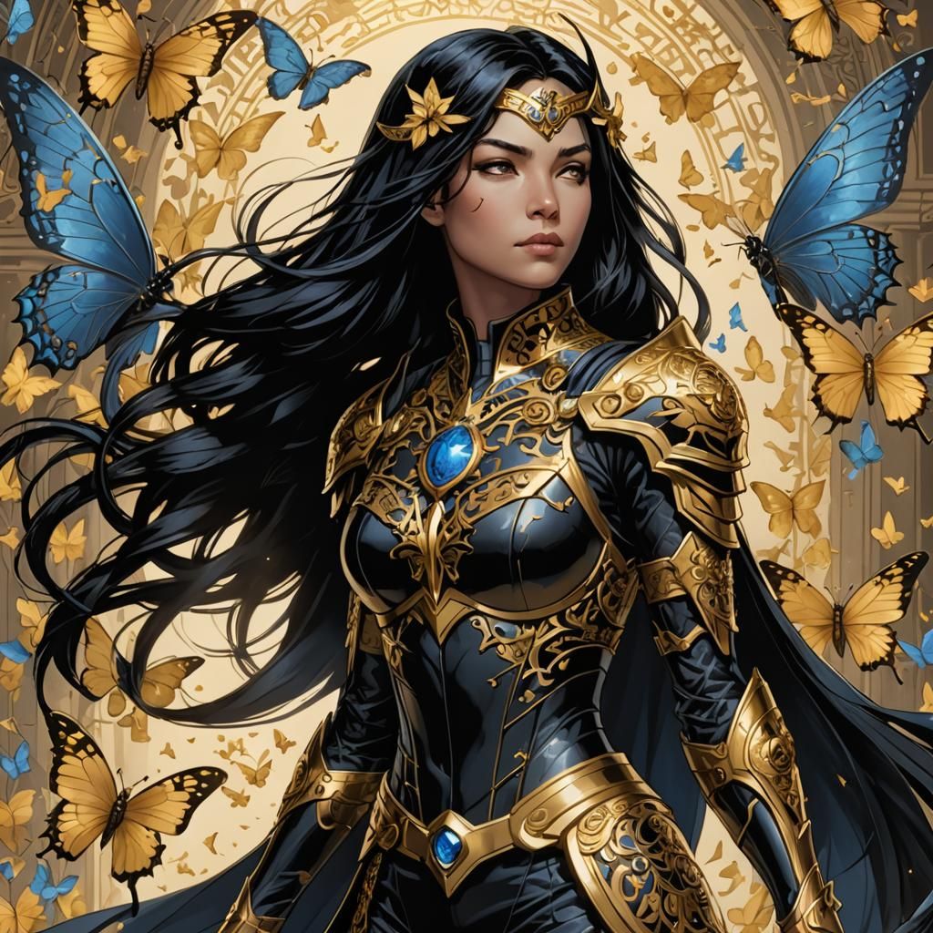 Cassandra Cain with Golden Armor and Butterflies