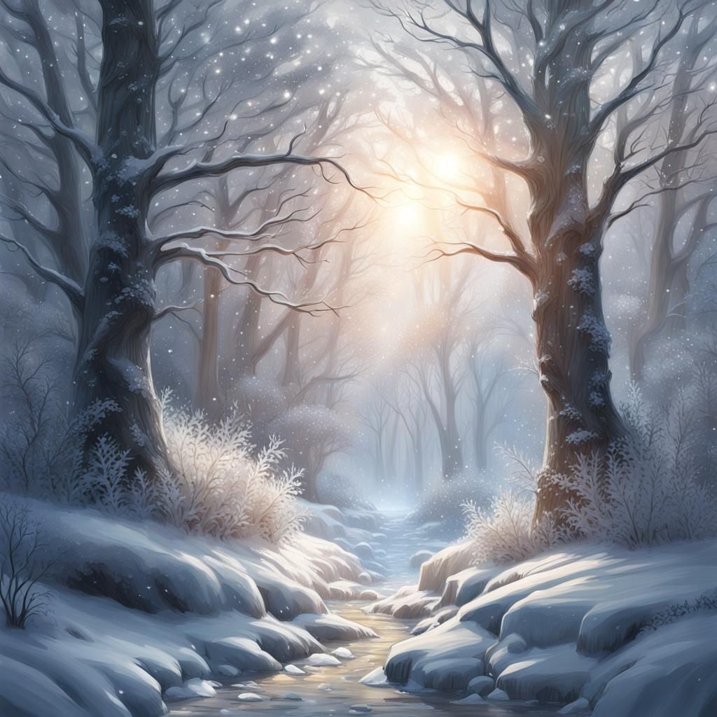 Mystical Winter Forest Covered in Snow and Frost