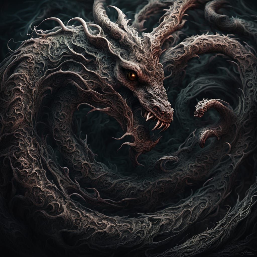 Surreal Fractal Creature in Dark, Eerie Style