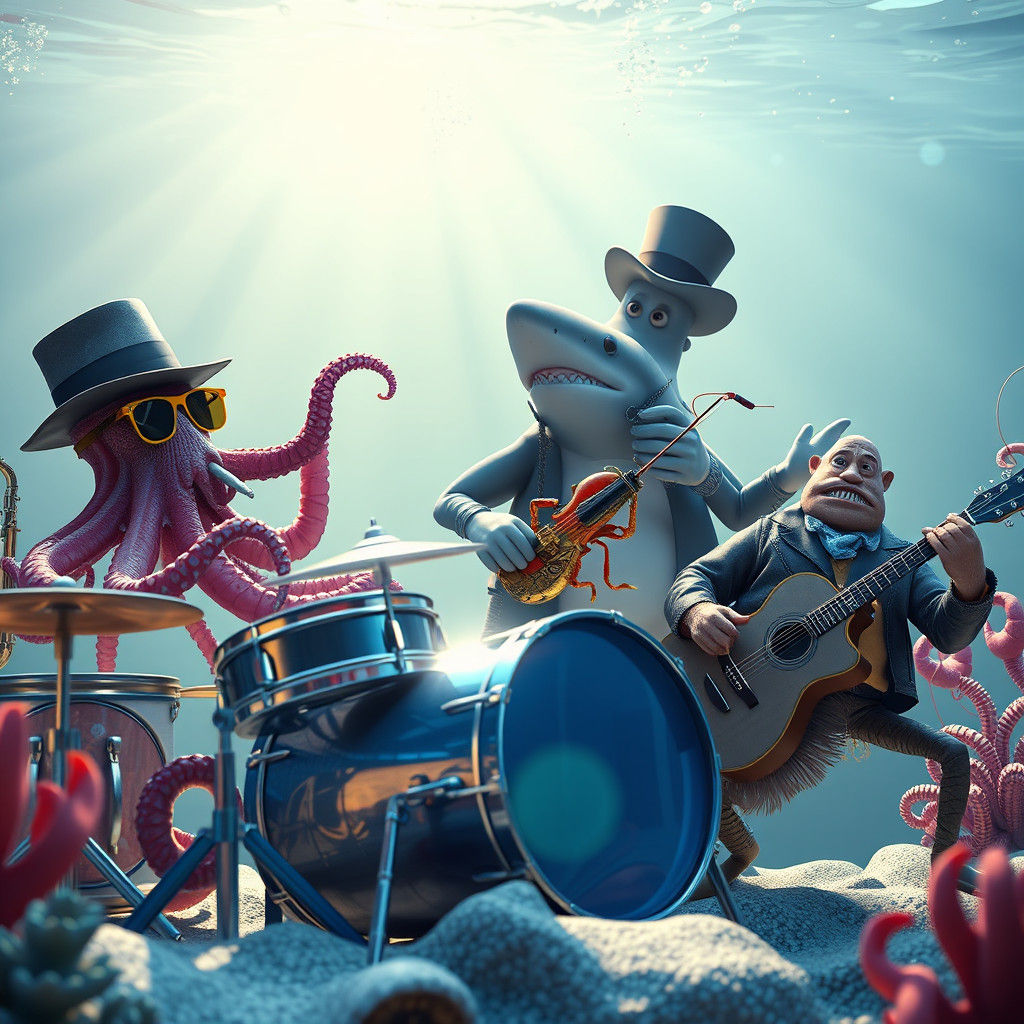 Underwater Orchestra of Sea Creatures in 3D Digital Art