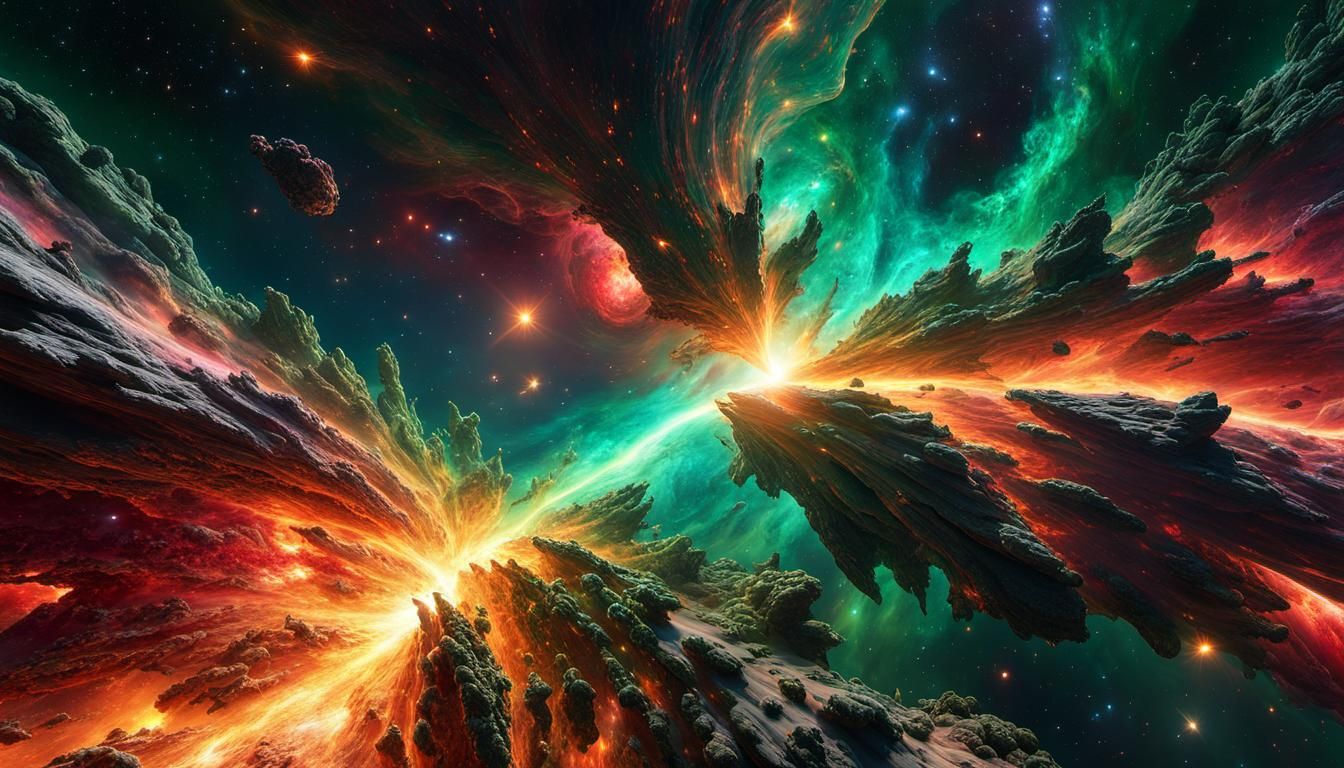 Fiery Galactic Collision Through Crystal Path