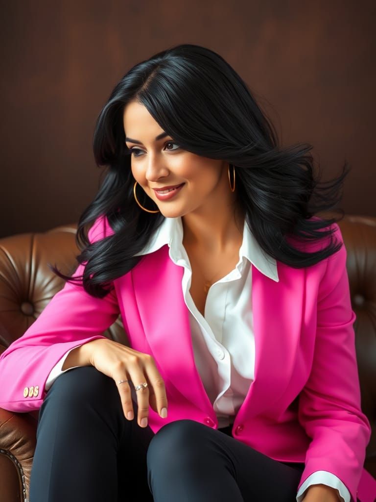 Elegant Woman in Pink Blazer, Art Nouveau Style