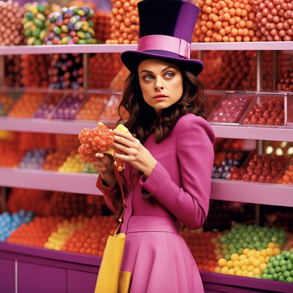 Female Willy Wonka in Candy Shop