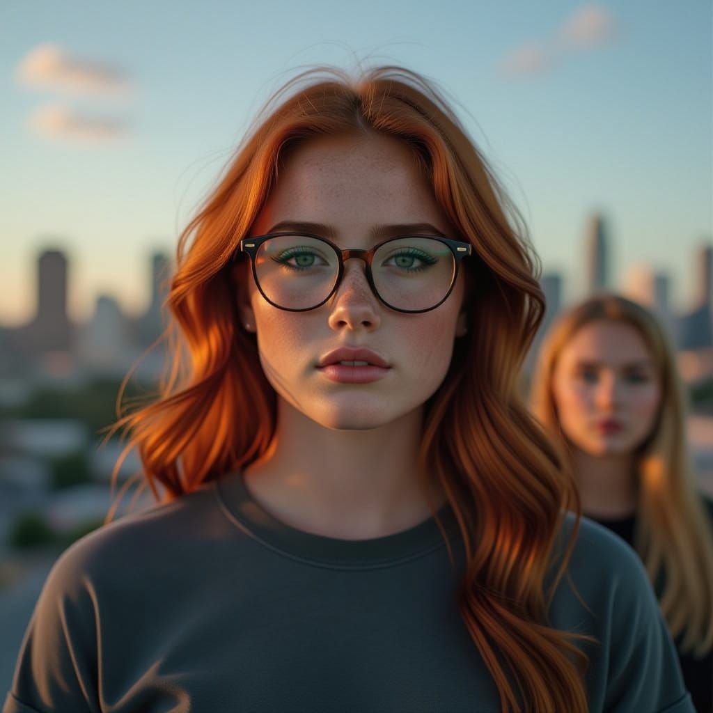 Teen Girls with Patched Eye and Glasses Before Town