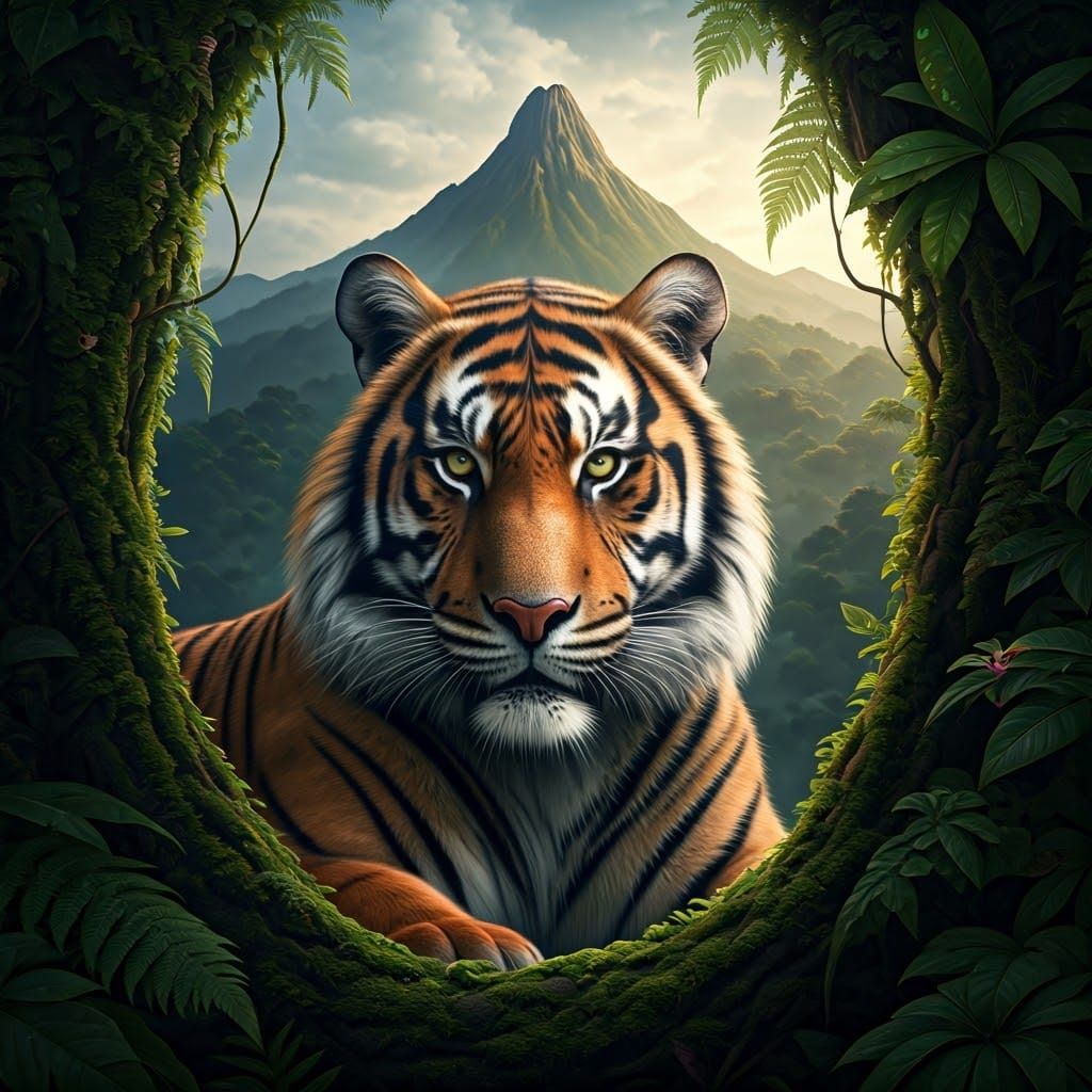Sumatran Tiger Emerges from Misty Mountain Undergrowth