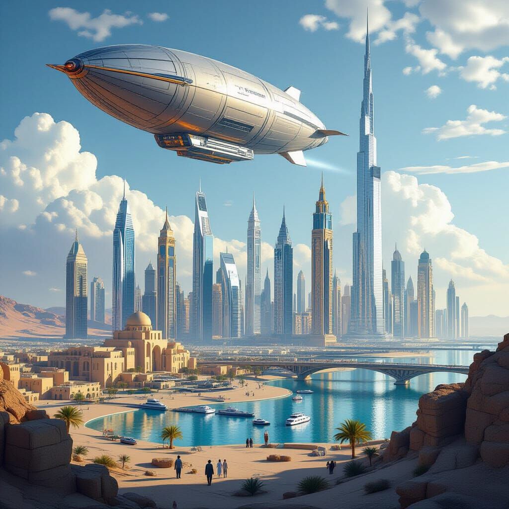 Futuristic Bahrain Cityscape with Ancient Ruins