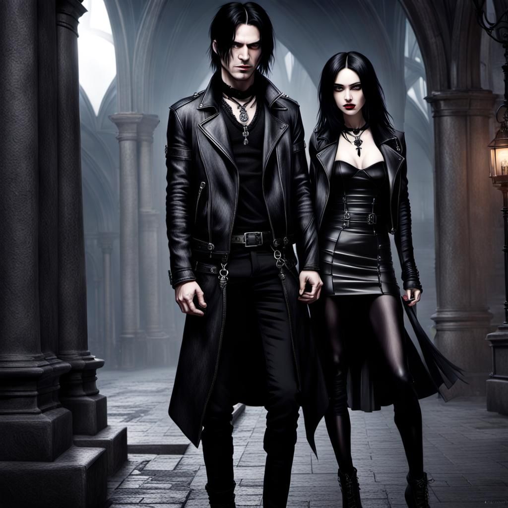 Gothic Couple in Black Attire