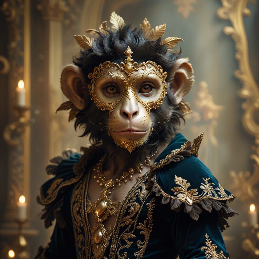 Elegant Monkey in Baroque Masquerade Attire