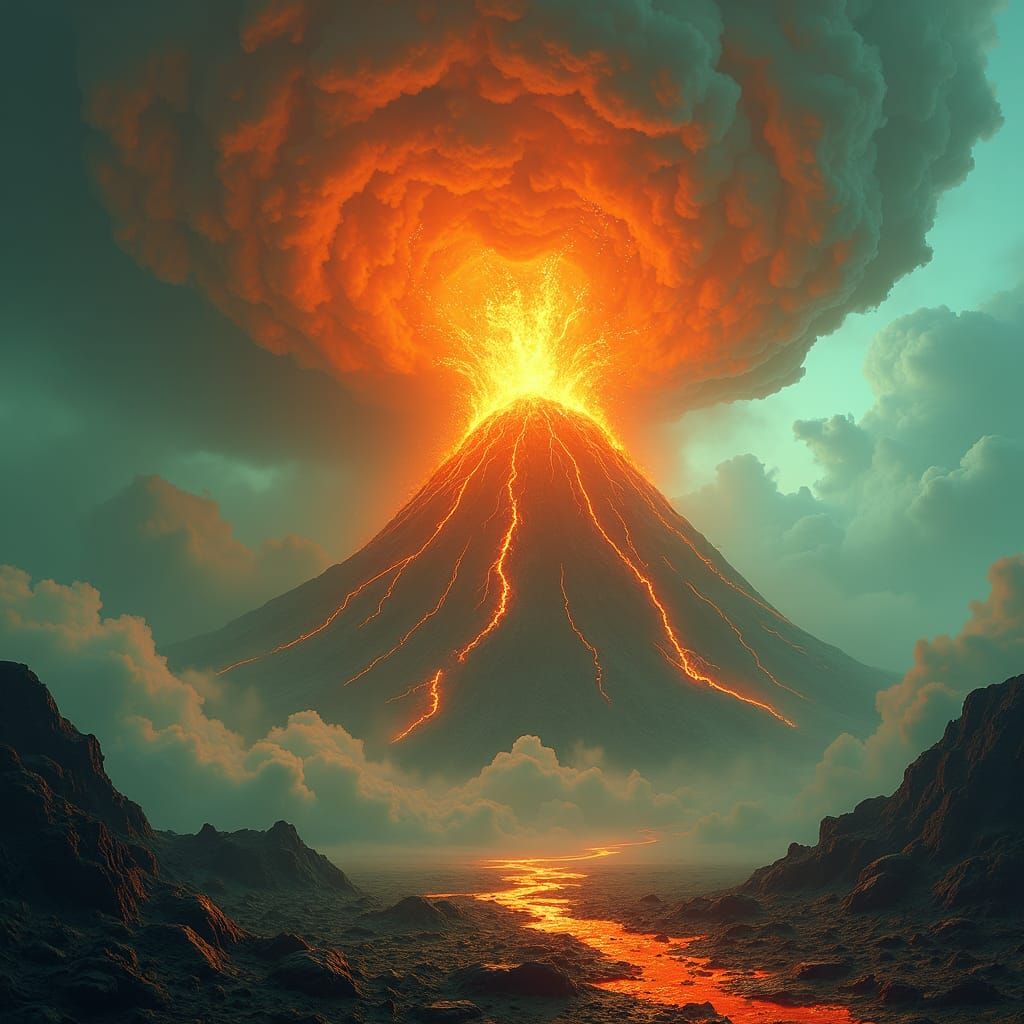 Apocalyptic Volcano Eruption in Mystical Realm