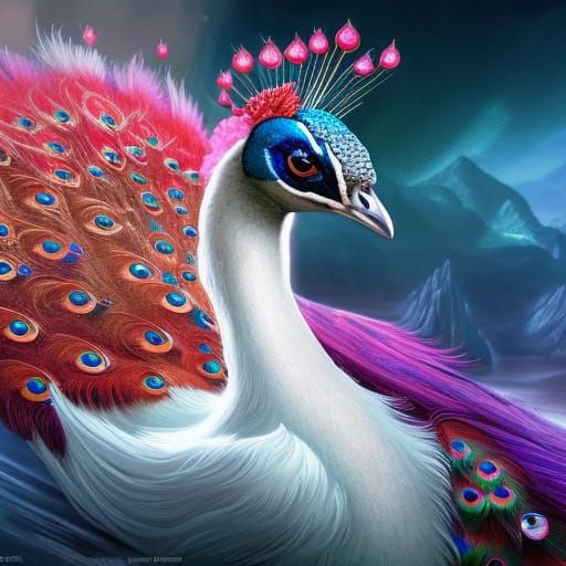 Elegant White Peacock Digital Art