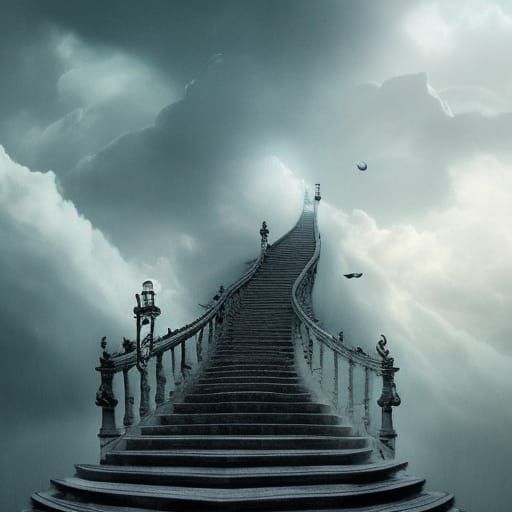Stairs Ascend to Cloudy Heights: Digital Matte Painting