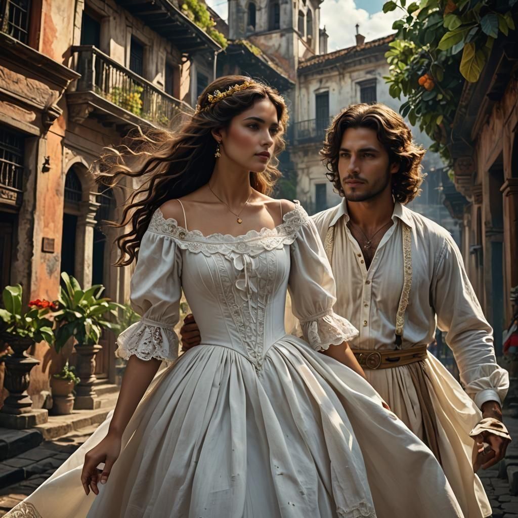 Columbian Couple in Love, 19th Century Digital Art