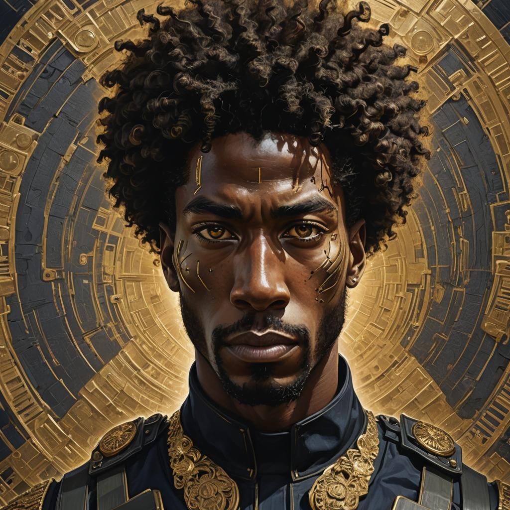 Regal Black Man in Military Gear: Digital Portrait