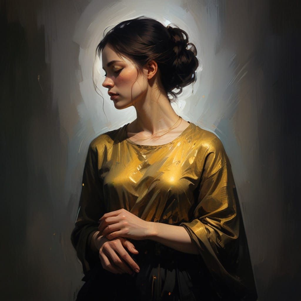 Serene Contemplation in Dreamy Impressionist Style