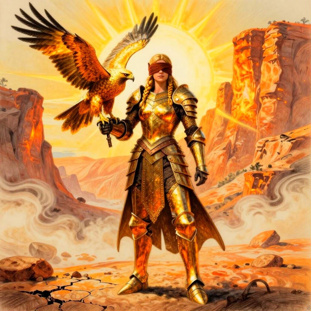 Sun-Forged Sentinel and Golden Hawk in Summer