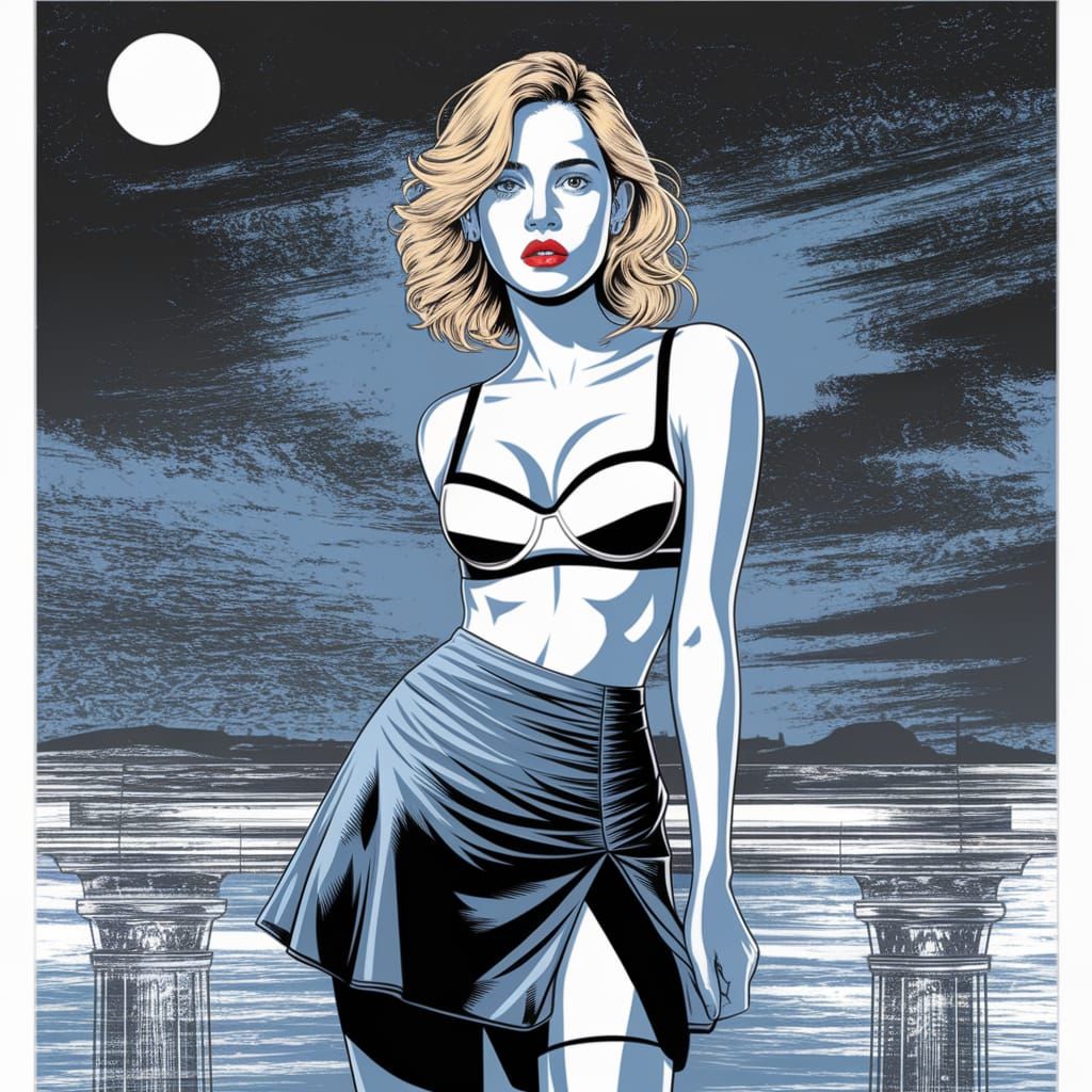 Stylish Blonde Woman in Schematic Body Illustration