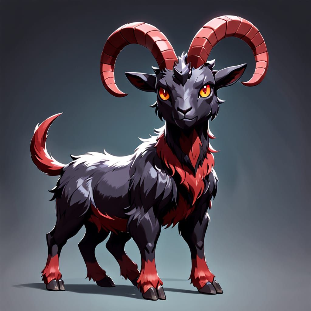 Dark Goat Fakemon with Two Heads, Majestic Aura and Anime St...