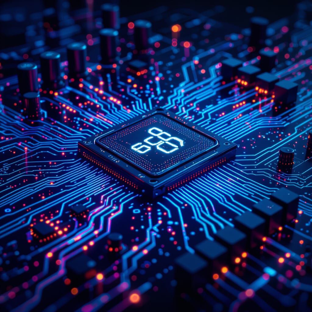 Futuristic Tech 8 Motherboard in Moody Neon Lighting