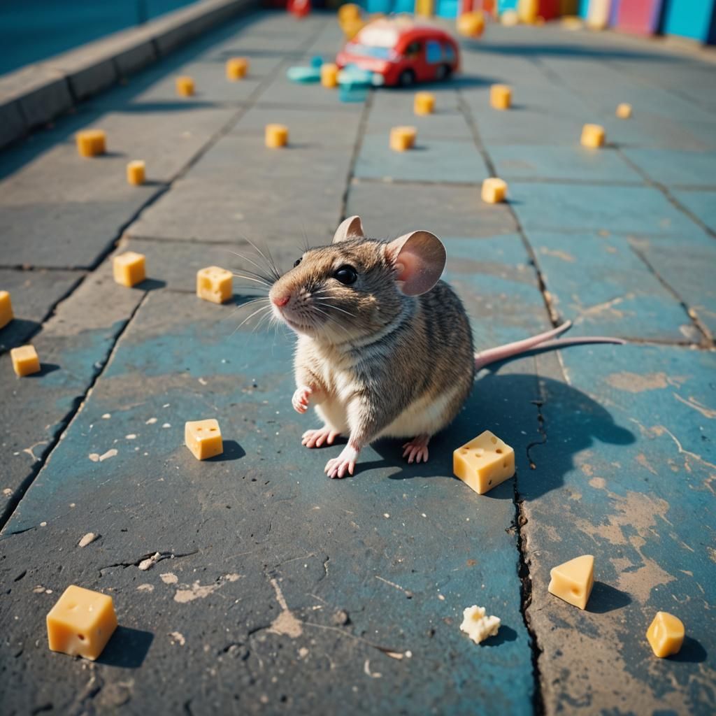 Mouse in Toy City Dreams of Cheese