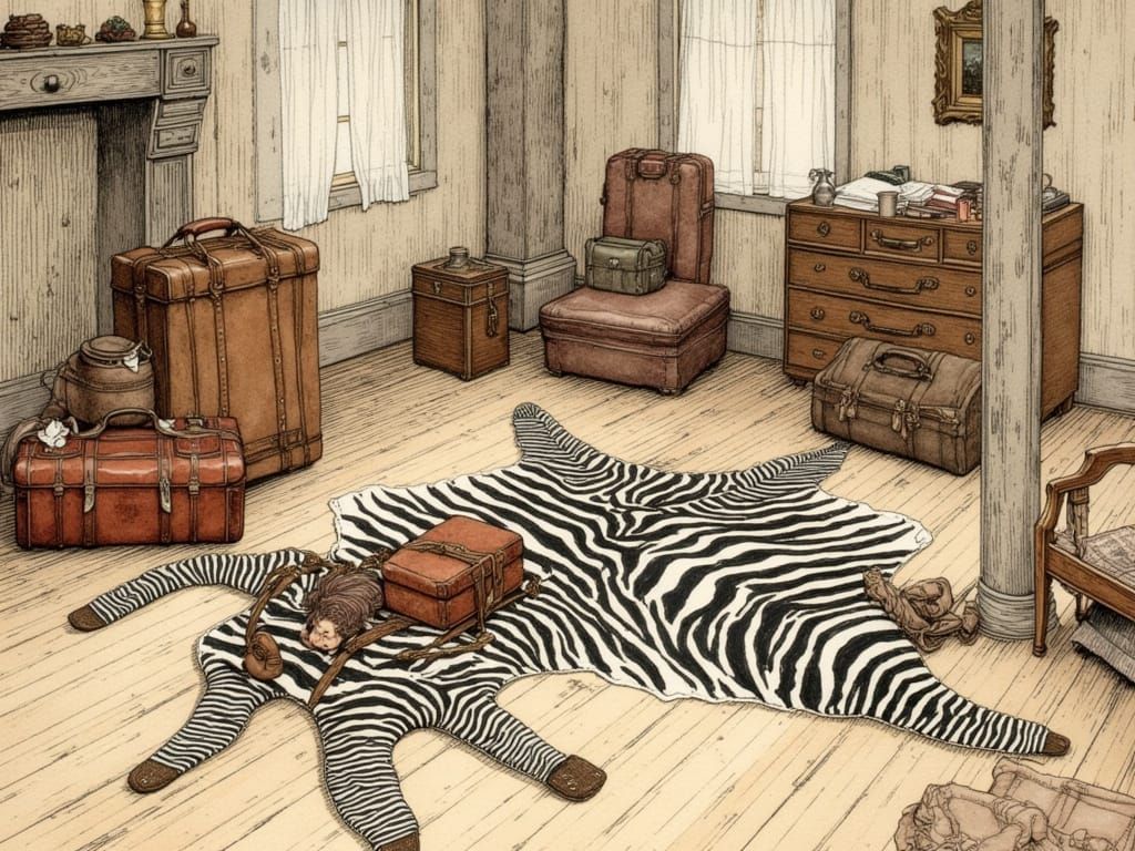 19th Century Luggage Collection in Arthur Rackham Style