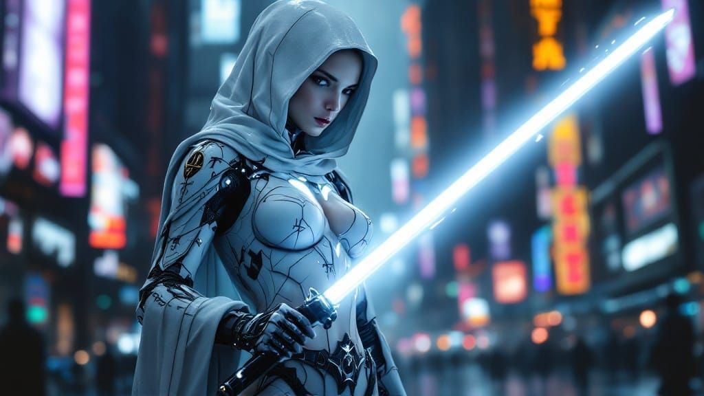 Cyberpunk Warrior in Futuristic Bikini Armor