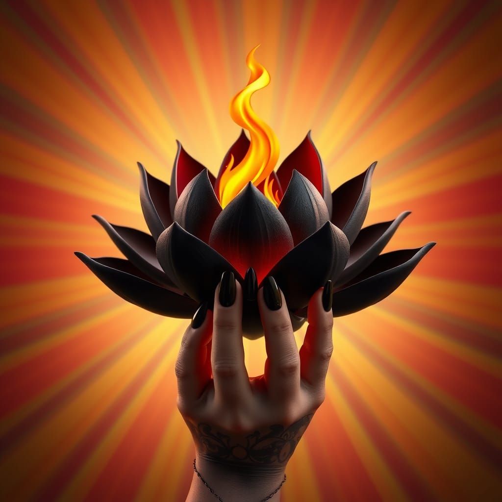 Black Lotus Flame in Detailed 3D Digital Art