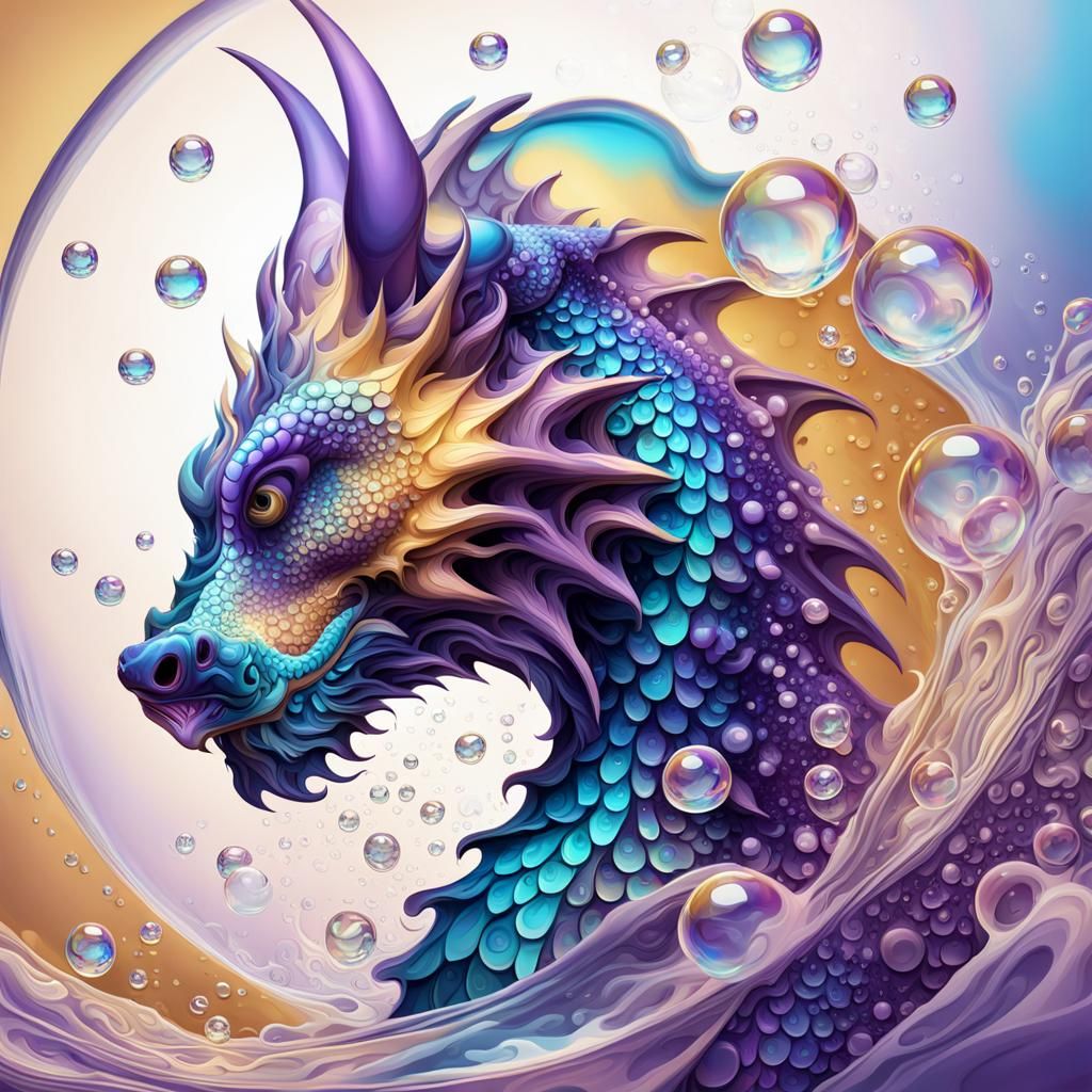 Abstract Fractal Art: Purple Dragon in Bubble Bath